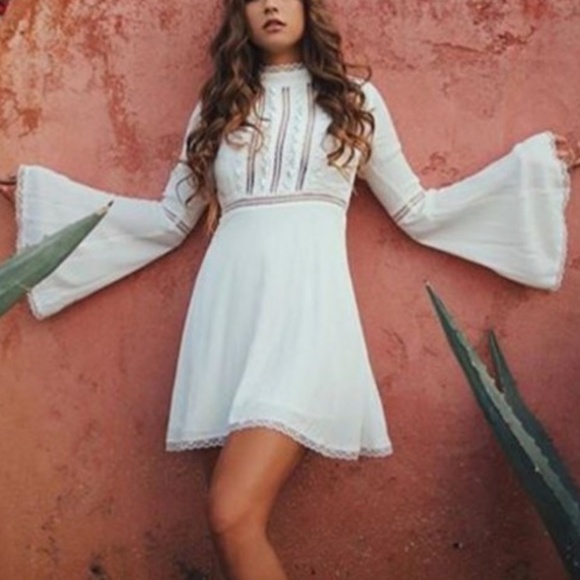 white bell sleeve mini dress